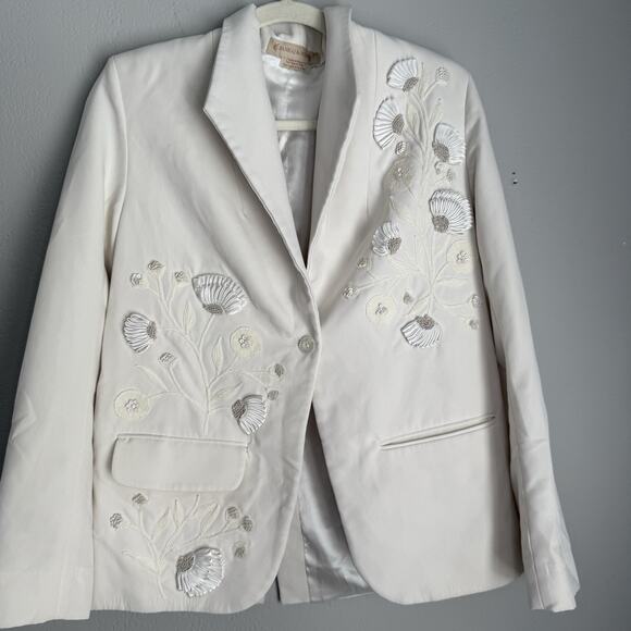 Anthropologie x Pankaj and Nidhi Blazer Floral Embroidered Freya White XS - Picture 4 of 13